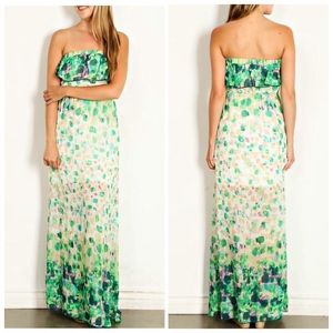 Floral Petal Maxi Long Lined Dress Strapless Sexy